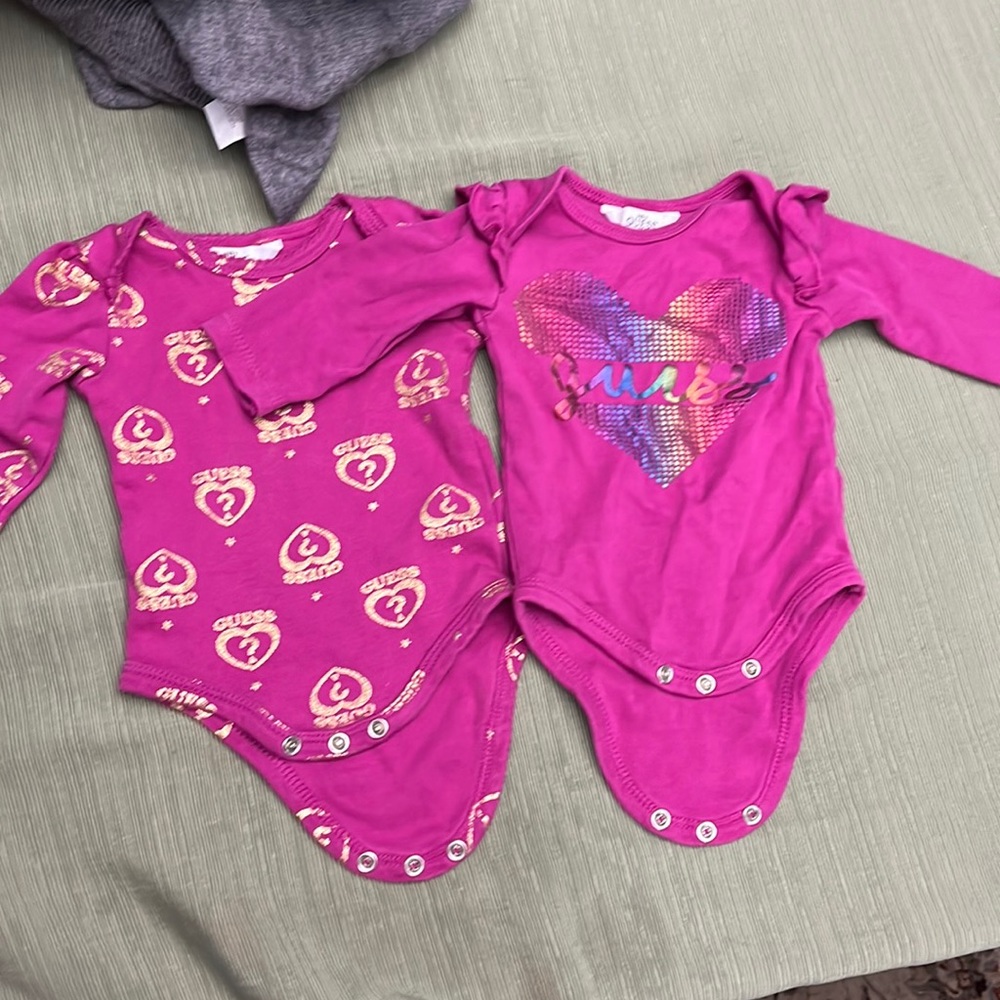 BABY GUESS  two long sleeve onesies,  size 0-3 months